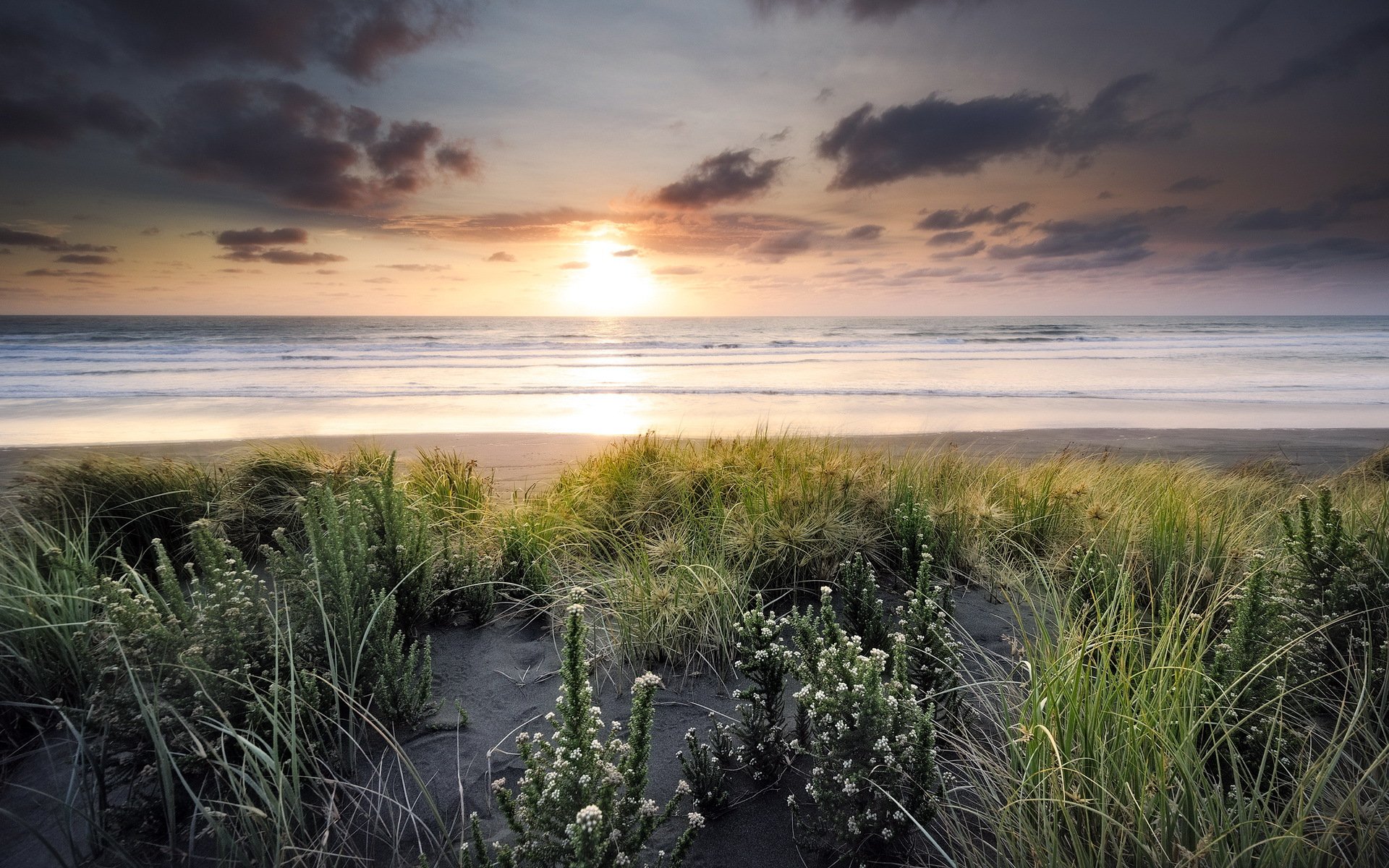 unset sea beach landscape