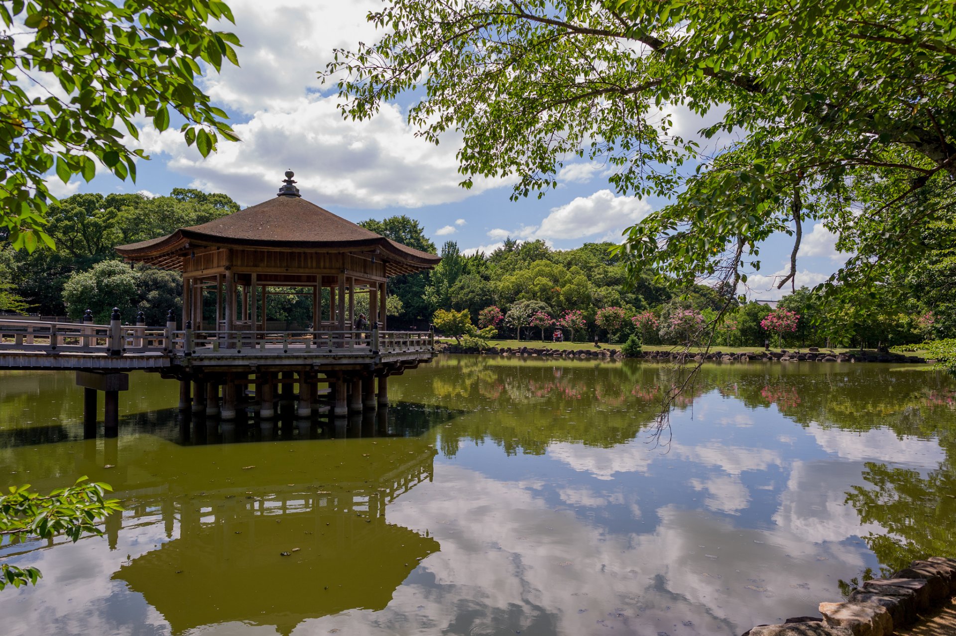 ukimido pawilon nara park nara japonia nara park pawilon altana odbicie staw drzewa