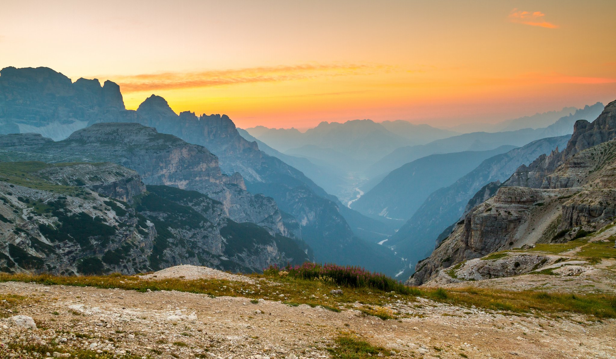 mountain landscape dawn river haze