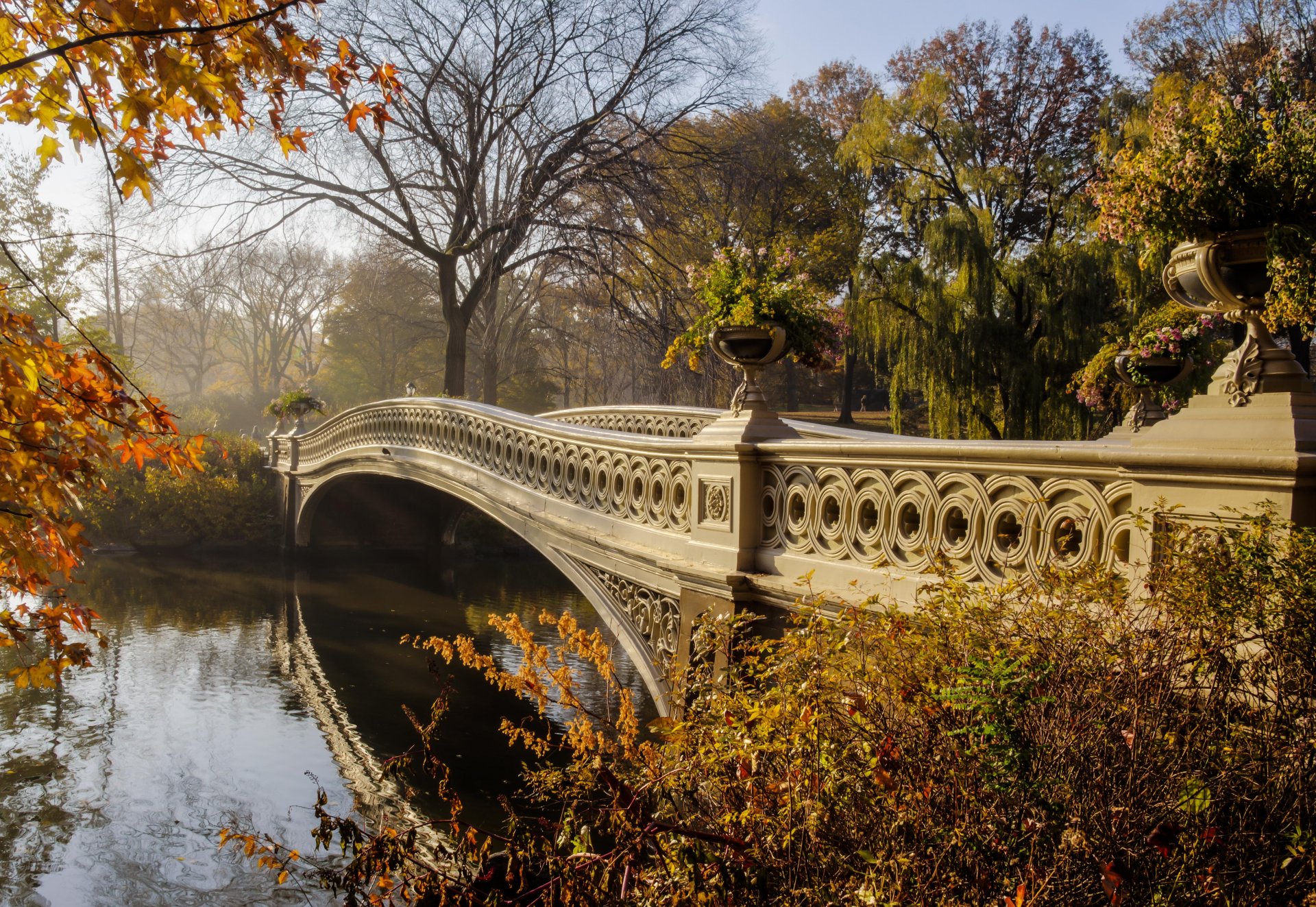 landscape . nature. beauty bridge river trees . leaves autumn