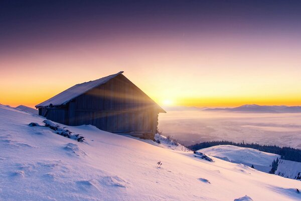 Winter morning in a lonely house
