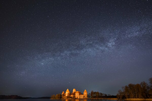 Castle in the night starry sky