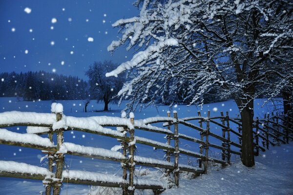 Quiet snowy evening in the village