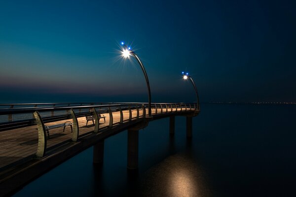 The bridge illuminated by night lights