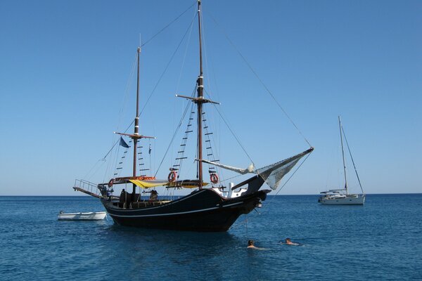 Sailboat parking in the Mediterranean Sea