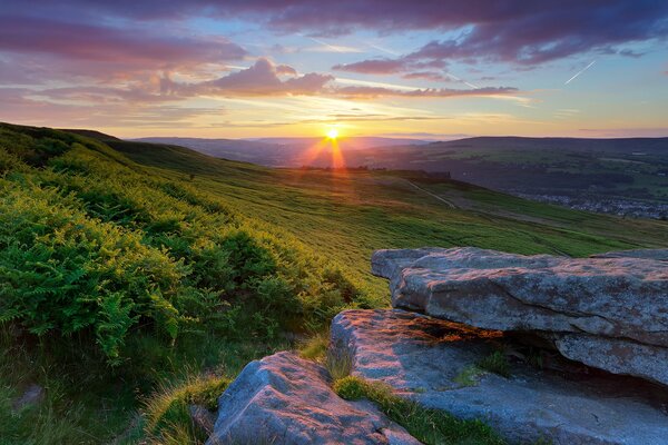 Beautiful sunset in the valley in the evening