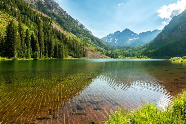 The purest, transparent water of a mountain lake