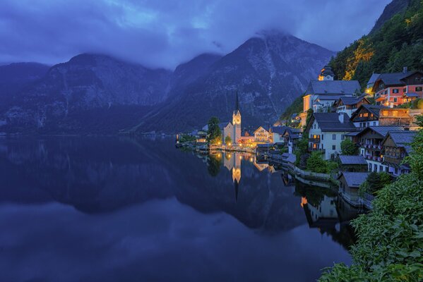 The coast in Austria against the background of mountains