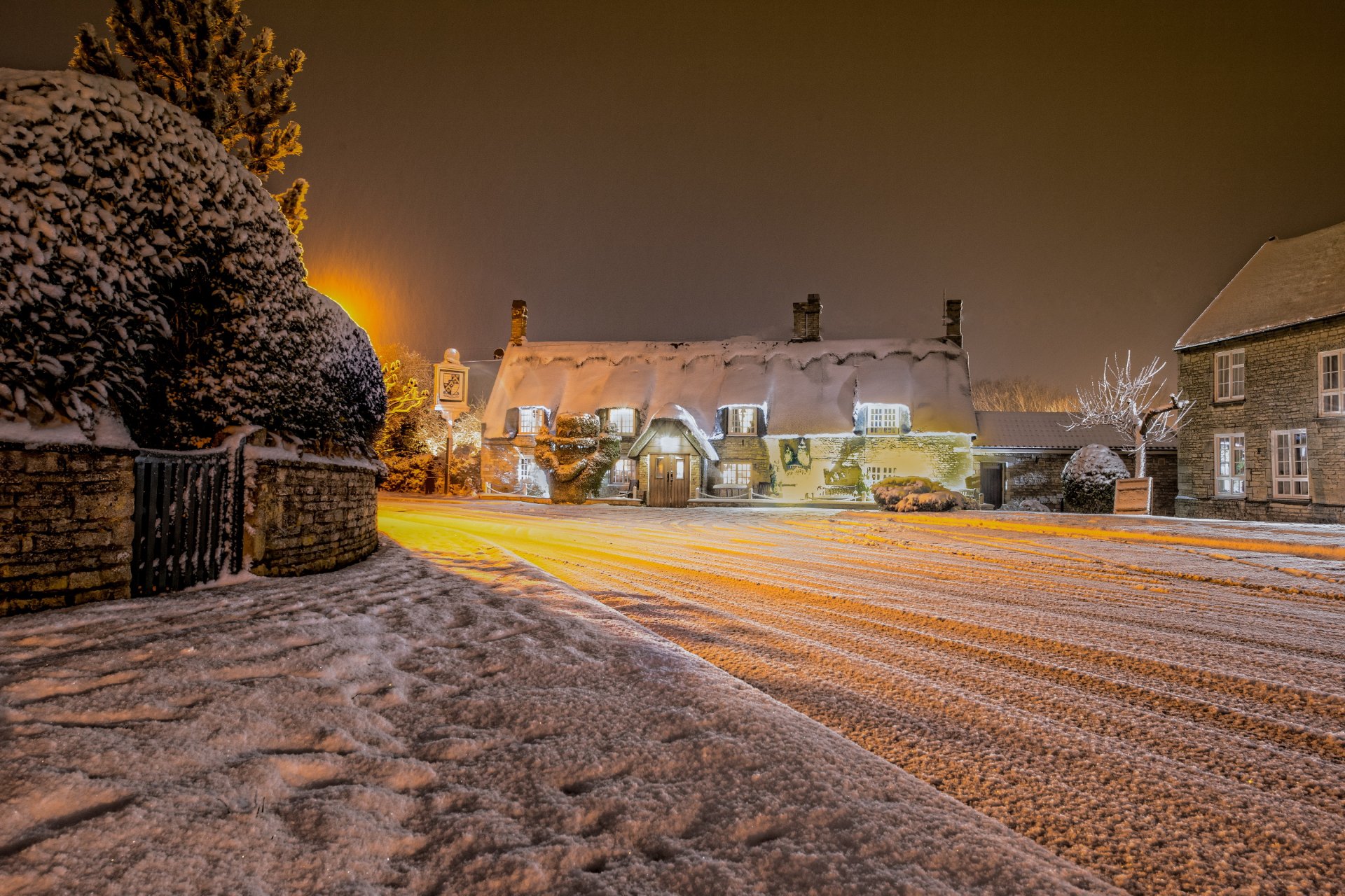 marholm dorf grafschaft cambridgeshire england winter schnee nacht lichter