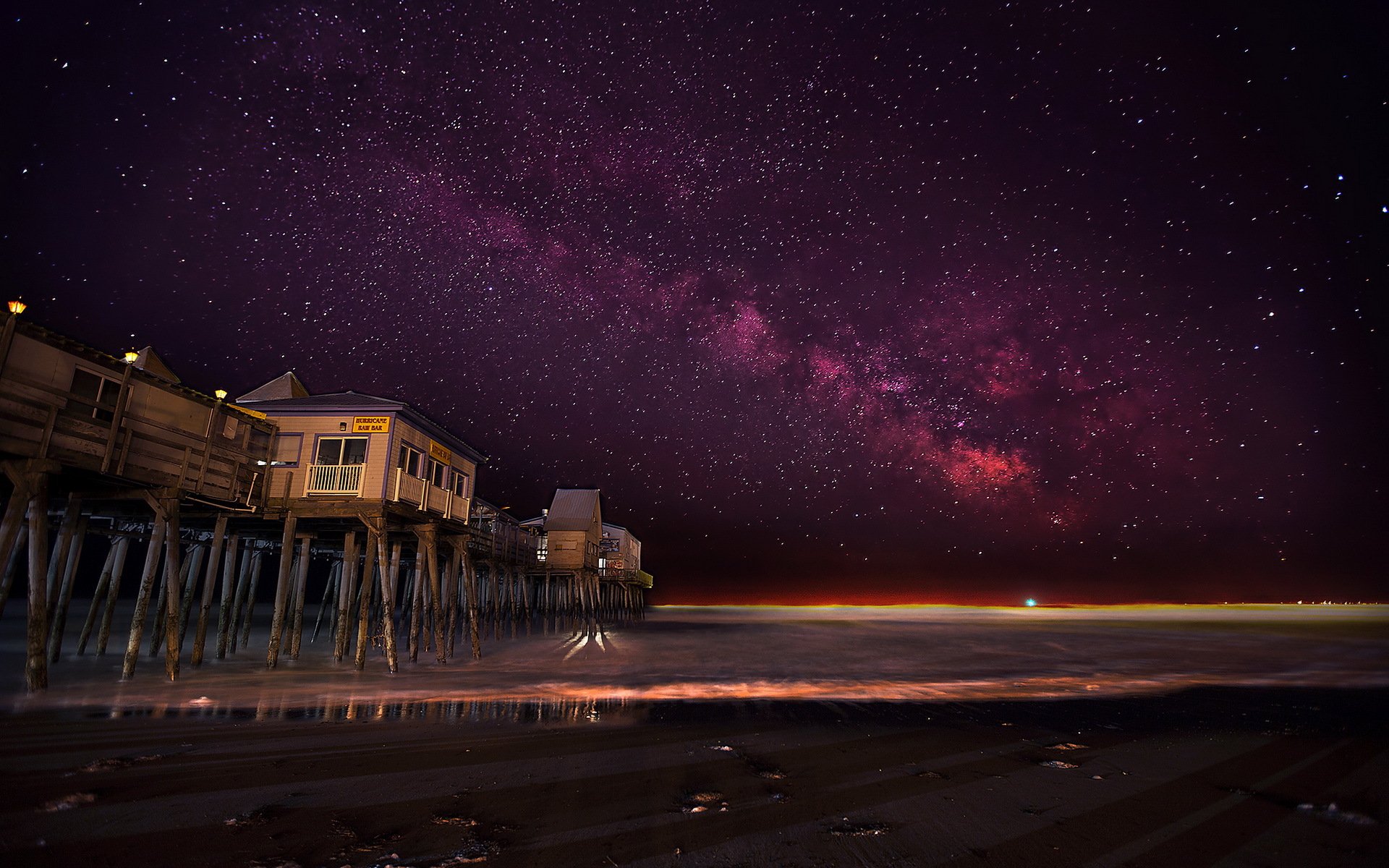 united states maine old orchard beach sea bridge night