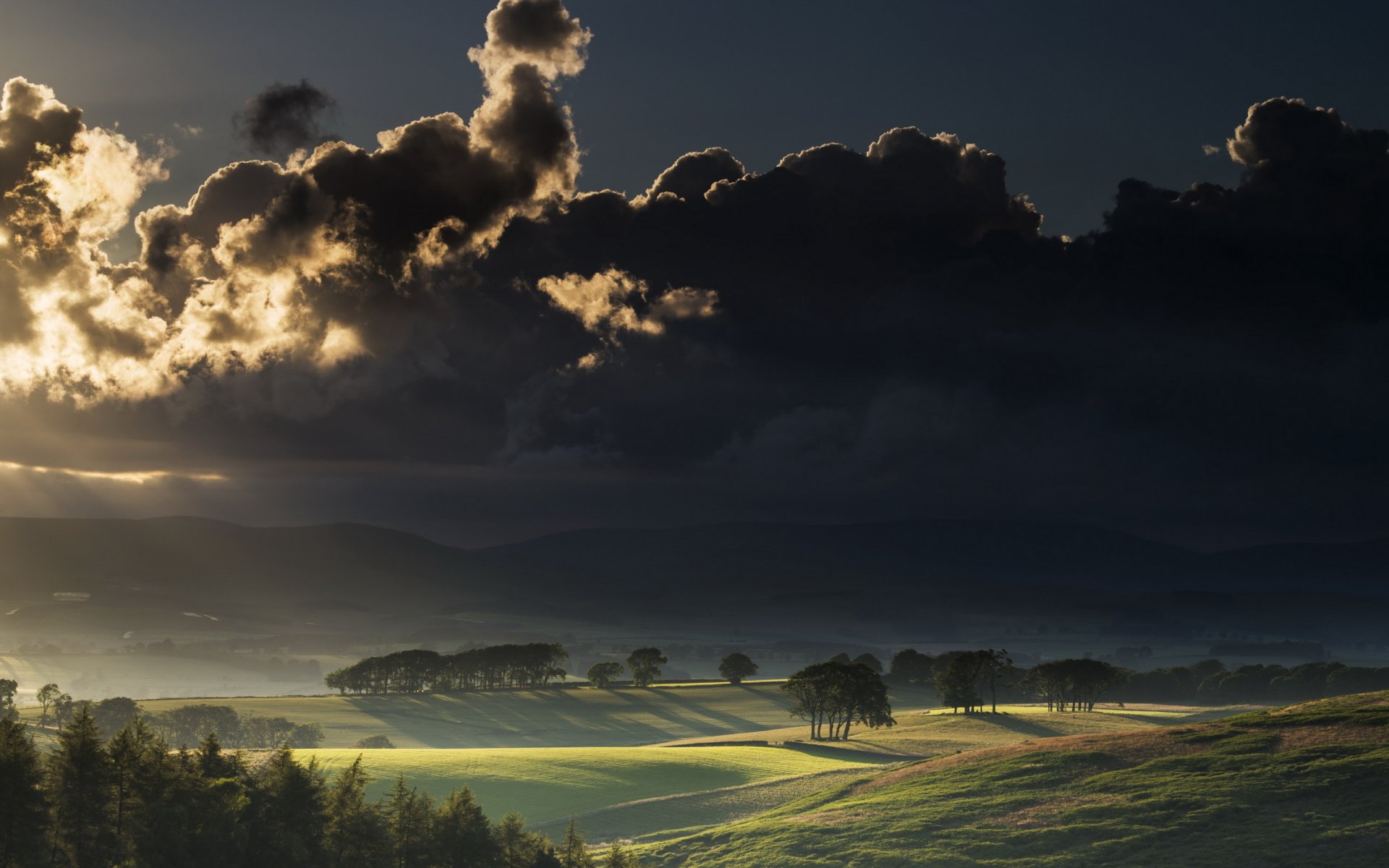 coucher du soleil vallée champ ciel nuages nature paysage
