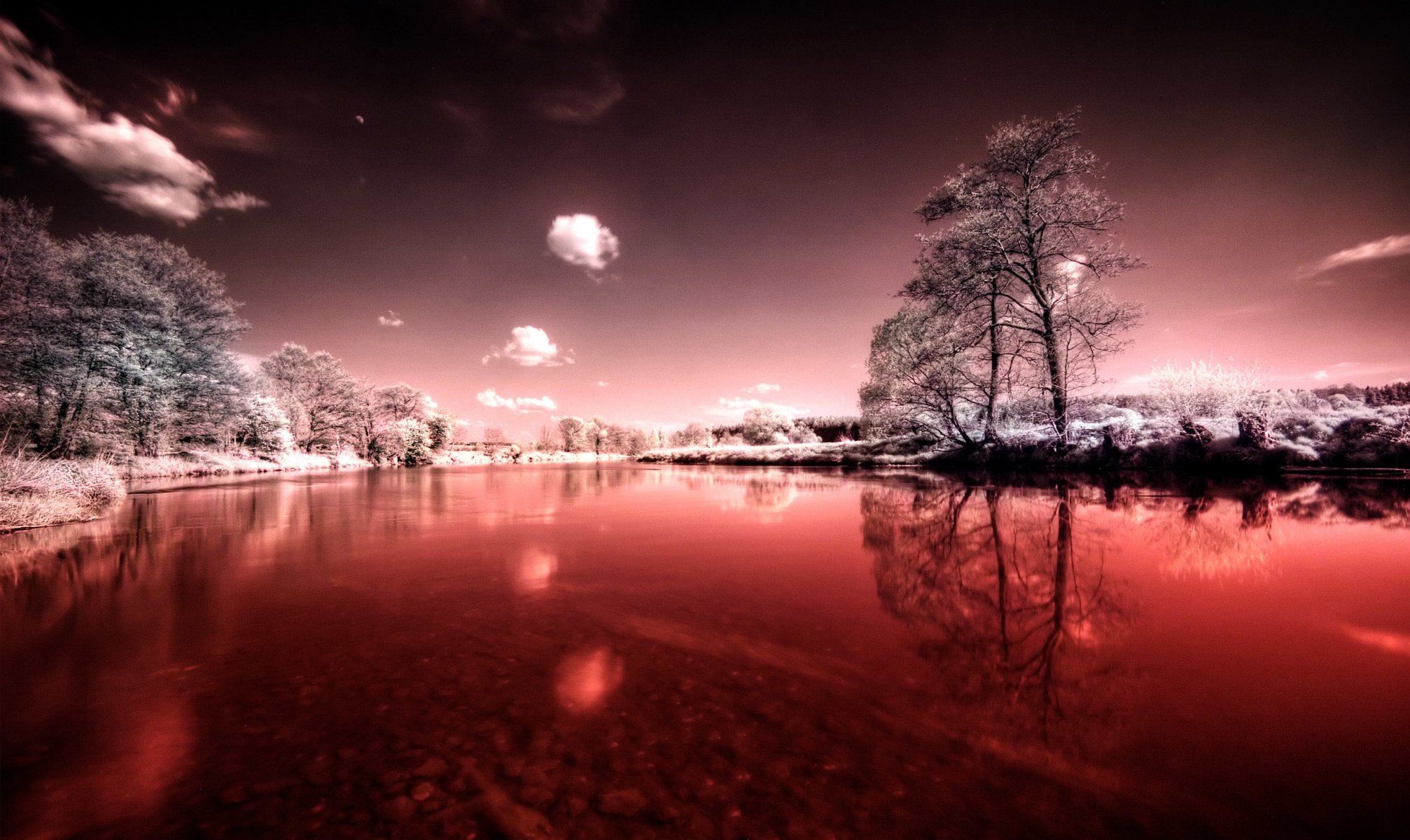 nature river sky negative winter snow summer tree grass leaves horizon clouds reflection