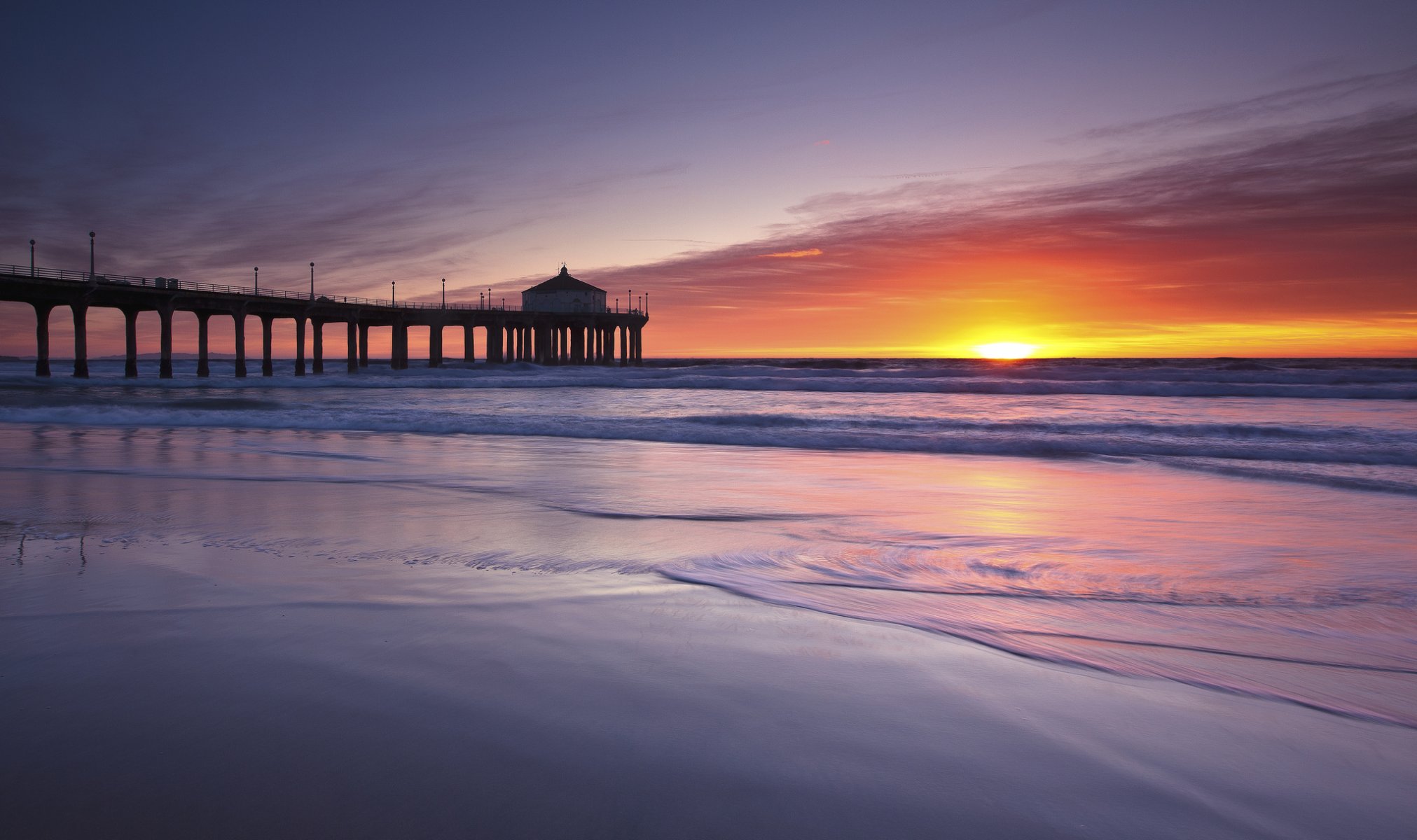 estados unidos océano costa playa muelle puente mañana amanecer sol amanecer cielo nubes