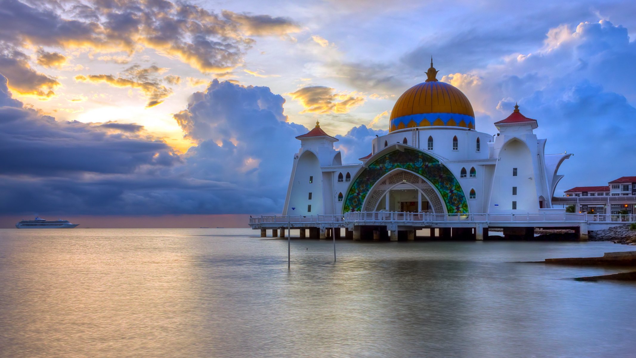 mosquée du détroit de malacca malaisie mer paysage