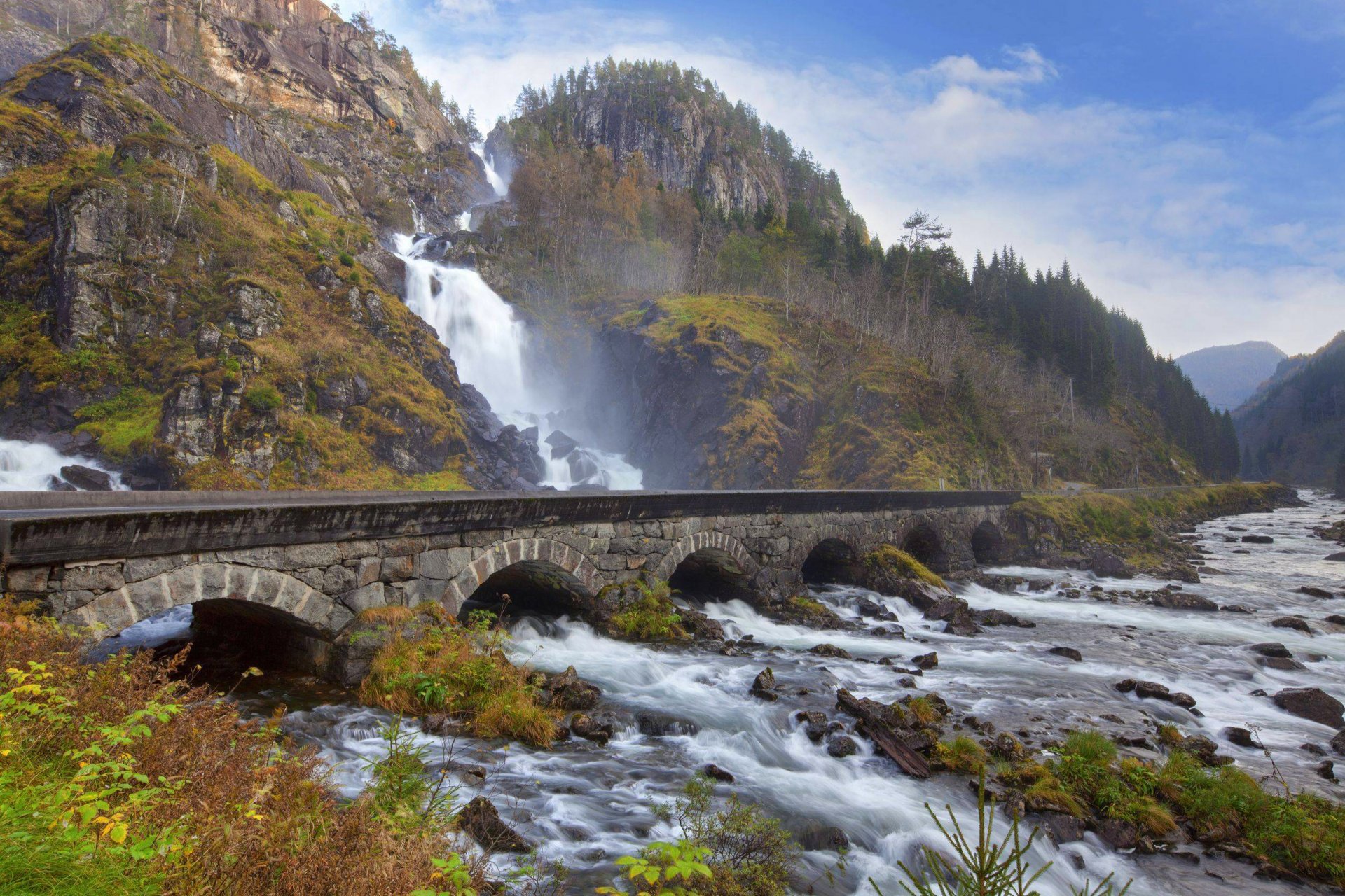 ky mountain river waterfall bridge stones nature forest tree