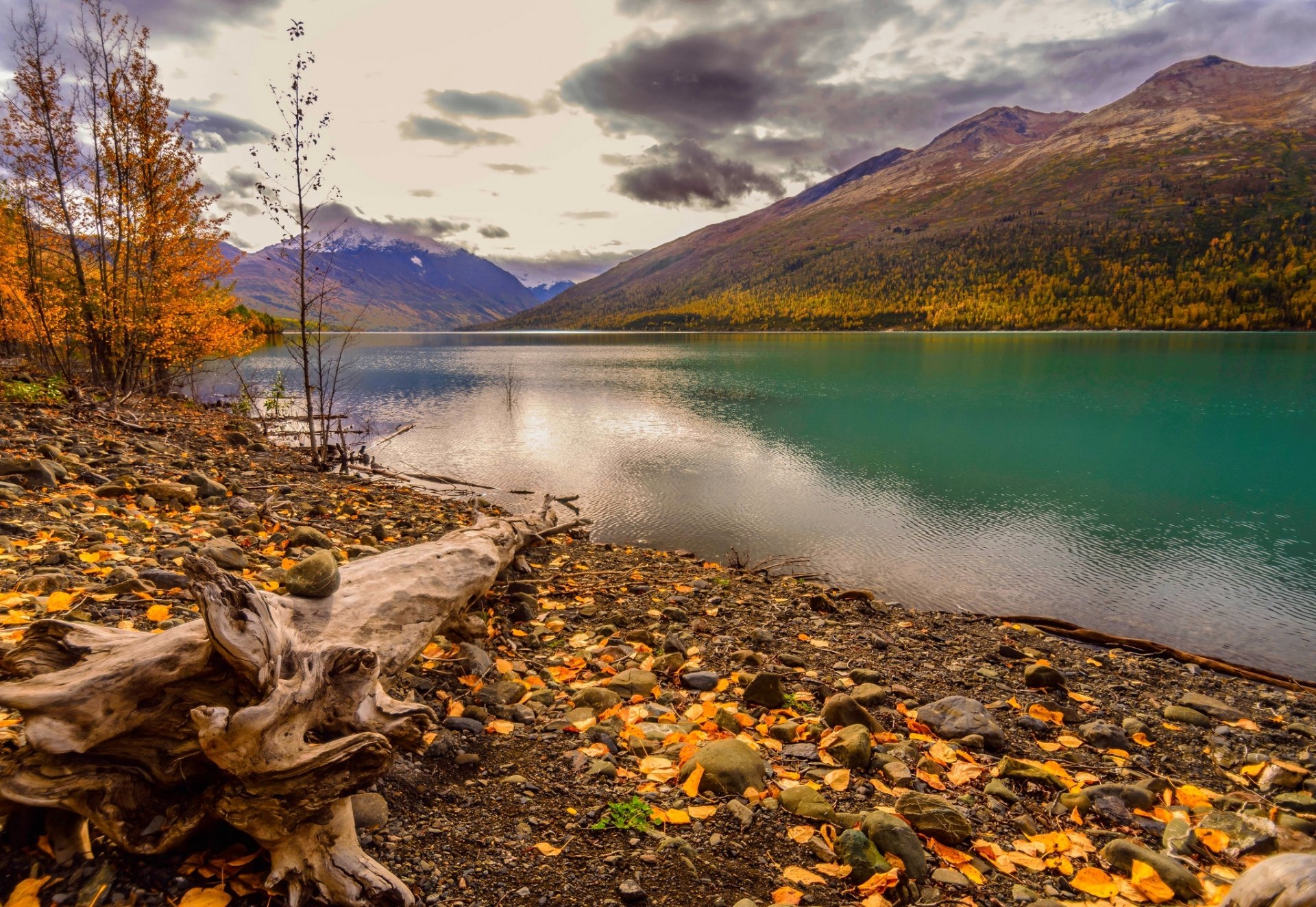 nature mountains sky clouds river water forest park trees leaves colorful autumn fall colors walk