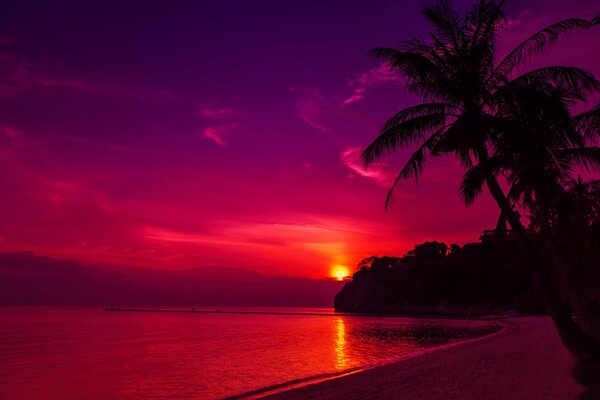 Plage mer et beau coucher de soleil