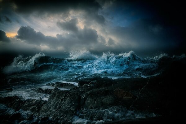 Night waves seascape