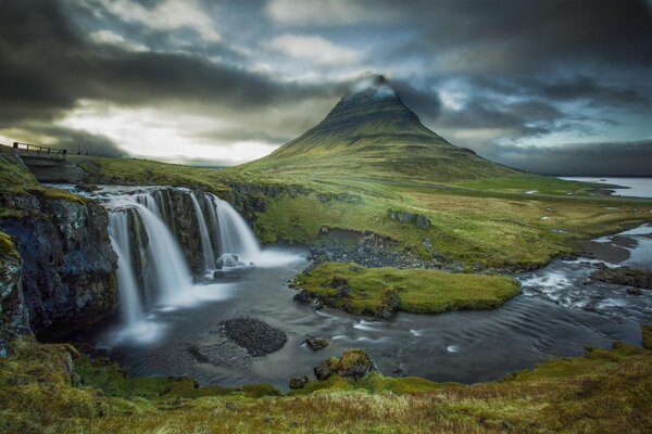 Beautiful mountains with a waterfall