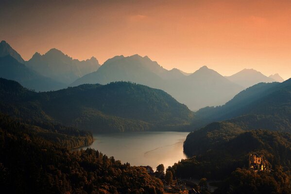 A lake in the middle of high mountains