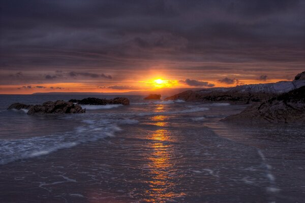 Frozen lake and sunset