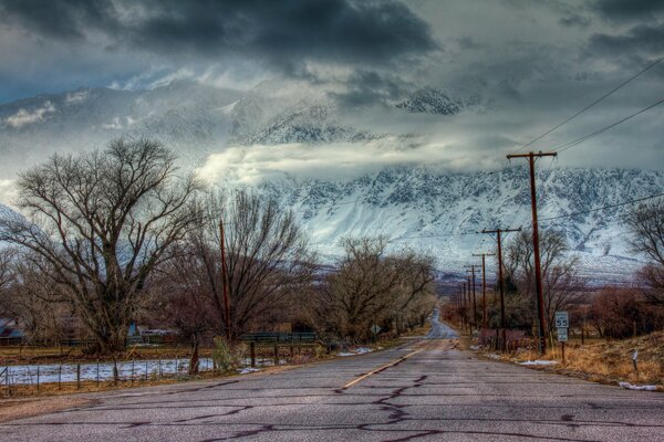 Landscape of the road leading to the mountains