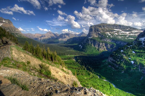 Mountain canyon with glacier in Montana (USA)